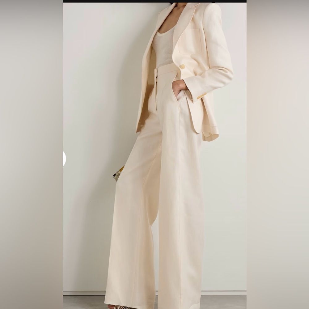 MaxMara Boemia Linen/Twill Pantsuit, Ivory, size 10